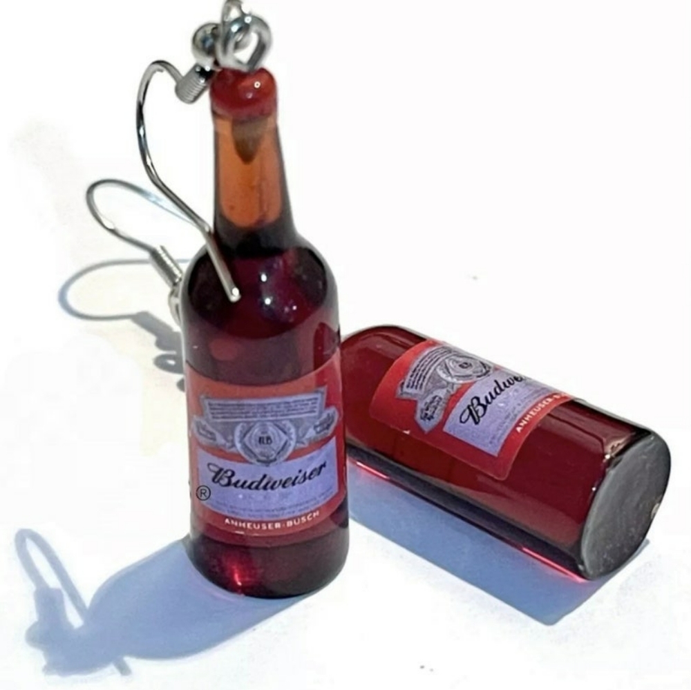 Budweiser beer miniature drop earrings funny gag gift " beerearrings "🍺